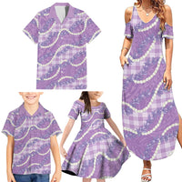 Purple Hawaii Palaka Honohono Pikake Family Matching Summer Maxi Dress and Hawaiian Shirt Hawaiian Orchid Lei Polynesian Pattern LT14 - Polynesian Pride