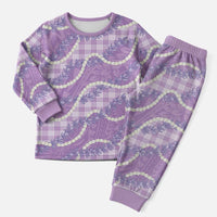 Purple Hawaii Palaka Honohono Pikake Christmas Pajama Set Hawaiian Orchid Lei Polynesian Pattern - Polynesian Pride