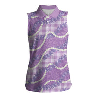 Purple Hawaii Palaka Honohono Pikake Women Sleeveless Polo Shirt Hawaiian Orchid Lei Polynesian Pattern LT14 Female Purple - Polynesian Pride