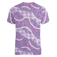 Purple Hawaii Palaka Honohono Pikake Women V-Neck T-Shirt Hawaiian Orchid Lei Polynesian Pattern - Polynesian Pride