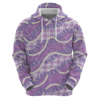 Purple Hawaii Palaka Honohono Pikake Zip Hoodie Hawaiian Orchid Lei Polynesian Pattern - Polynesian Pride