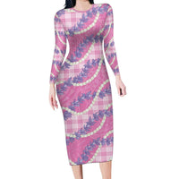 Pink Hawaii Palaka Honohono Pikake Family Matching Long Sleeve Bodycon Dress and Hawaiian Shirt Hawaiian Orchid Lei Polynesian Pattern LT14 Pink - Polynesian Pride