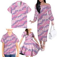 Pink Hawaii Palaka Honohono Pikake Family Matching Off The Shoulder Long Sleeve Dress and Hawaiian Shirt Hawaiian Orchid Lei Polynesian Pattern LT14 - Polynesian Pride