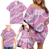 Pink Hawaii Palaka Honohono Pikake Family Matching Off Shoulder Short Dress and Hawaiian Shirt Hawaiian Orchid Lei Polynesian Pattern LT14 - Polynesian Pride