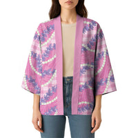 Pink Hawaii Palaka Honohono Pikake Kimono Hawaiian Orchid Lei Polynesian Pattern - Polynesian Pride
