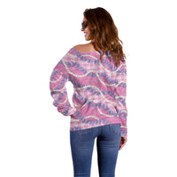 Pink Hawaii Palaka Honohono Pikake Off Shoulder Sweater Hawaiian Orchid Lei Polynesian Pattern - Polynesian Pride