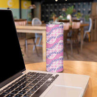 Pink Hawaii Palaka Honohono Pikake Skinny Tumbler Hawaiian Orchid Lei Polynesian Pattern - Polynesian Pride