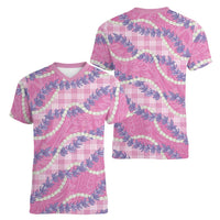 Pink Hawaii Palaka Honohono Pikake Women V-Neck T-Shirt Hawaiian Orchid Lei Polynesian Pattern - Polynesian Pride