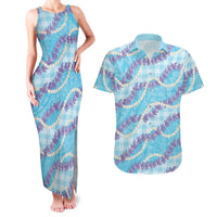 Blue Hawaii Palaka Honohono Pikake Couples Matching Tank Maxi Dress and Hawaiian Shirt Hawaiian Orchid Lei Polynesian Pattern LT14 Blue - Polynesian Pride