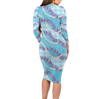 Blue Hawaii Palaka Honohono Pikake Family Matching Long Sleeve Bodycon Dress and Hawaiian Shirt Hawaiian Orchid Lei Polynesian Pattern LT14 - Polynesian Pride
