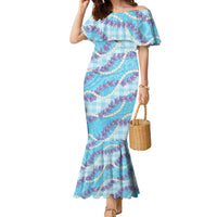 Blue Hawaii Palaka Honohono Pikake Family Matching Mermaid Dress and Hawaiian Shirt Hawaiian Orchid Lei Polynesian Pattern LT14 Blue - Polynesian Pride