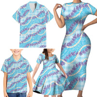 Blue Hawaii Palaka Honohono Pikake Family Matching Short Sleeve Bodycon Dress and Hawaiian Shirt Hawaiian Orchid Lei Polynesian Pattern LT14 - Polynesian Pride