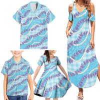 Blue Hawaii Palaka Honohono Pikake Family Matching Summer Maxi Dress and Hawaiian Shirt Hawaiian Orchid Lei Polynesian Pattern LT14 - Polynesian Pride