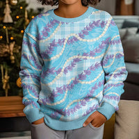 Blue Hawaii Palaka Honohono Pikake Kid Ugly Christmas Sweater Hawaiian Orchid Lei Polynesian Pattern - Polynesian Pride