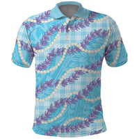 Blue Hawaii Palaka Honohono Pikake Polo Shirt Hawaiian Orchid Lei Polynesian Pattern - Polynesian Pride