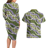 Green Hawaii Palaka Honohono Pikake Couples Matching Long Sleeve Bodycon Dress and Hawaiian Shirt Hawaiian Orchid Lei Polynesian Pattern LT14 - Polynesian Pride