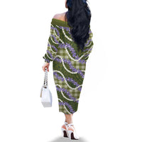 Green Hawaii Palaka Honohono Pikake Family Matching Off The Shoulder Long Sleeve Dress and Hawaiian Shirt Hawaiian Orchid Lei Polynesian Pattern LT14 - Polynesian Pride