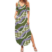 Green Hawaii Palaka Honohono Pikake Family Matching Summer Maxi Dress and Hawaiian Shirt Hawaiian Orchid Lei Polynesian Pattern LT14 Green - Polynesian Pride