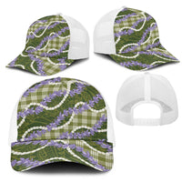 Green Hawaii Palaka Honohono Pikake Mesh Trucker Cap Hawaiian Orchid Lei Polynesian Pattern - Polynesian Pride
