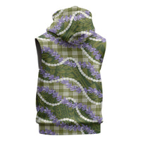 Green Hawaii Palaka Honohono Pikake Sleeveless Zip Hoodie Hawaiian Orchid Lei Polynesian Pattern - Polynesian Pride