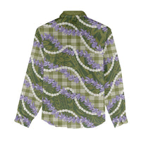 Green Hawaii Palaka - Honohono Pikake Women Casual Shirt - Hawaiian Orchid Lei Polynesian Pattern LT14 - Polynesian Pride