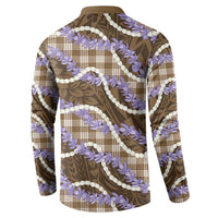 Brown Hawaii Palaka Honohono Pikake Button Sweatshirt Hawaiian Orchid Lei Polynesian Pattern - Polynesian Pride