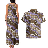 Brown Hawaii Palaka Honohono Pikake Couples Matching Tank Maxi Dress and Hawaiian Shirt Hawaiian Orchid Lei Polynesian Pattern LT14 - Polynesian Pride