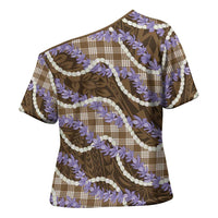 Brown Hawaii Palaka Honohono Pikake Cross Shoulder Shirt Hawaiian Orchid Lei Polynesian Pattern - Polynesian Pride