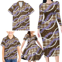Brown Hawaii Palaka Honohono Pikake Family Matching Long Sleeve Bodycon Dress and Hawaiian Shirt Hawaiian Orchid Lei Polynesian Pattern LT14 - Polynesian Pride
