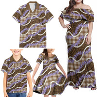 Brown Hawaii Palaka Honohono Pikake Family Matching Off Shoulder Maxi Dress and Hawaiian Shirt Hawaiian Orchid Lei Polynesian Pattern LT14 - Polynesian Pride