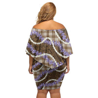 Brown Hawaii Palaka Honohono Pikake Family Matching Off Shoulder Short Dress and Hawaiian Shirt Hawaiian Orchid Lei Polynesian Pattern LT14 - Polynesian Pride