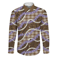 Brown Hawaii Palaka Honohono Pikake Family Matching Short Sleeve Bodycon Dress and Hawaiian Shirt Hawaiian Orchid Lei Polynesian Pattern LT14 Dad's Shirt - Long Sleeve Brown - Polynesian Pride