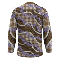 Brown Hawaii Palaka Honohono Pikake Hockey Jersey Hawaiian Orchid Lei Polynesian Pattern - Polynesian Pride