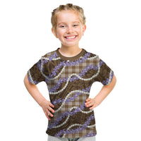Brown Hawaii Palaka Honohono Pikake Kid T Shirt Hawaiian Orchid Lei Polynesian Pattern - Polynesian Pride