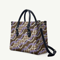 Brown Hawaii Palaka Honohono Pikake Leather Bag Hawaiian Orchid Lei Polynesian Pattern - Polynesian Pride