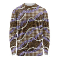 Brown Hawaii Palaka Honohono Pikake Long Sleeve Shirt Hawaiian Orchid Lei Polynesian Pattern - Polynesian Pride