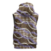 Brown Hawaii Palaka Honohono Pikake Sleeveless Hoodie Hawaiian Orchid Lei Polynesian Pattern - Polynesian Pride