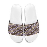 Brown Hawaii Palaka Honohono Pikake Slide Sandals Hawaiian Orchid Lei Polynesian Pattern LT14 Brown - Polynesian Pride