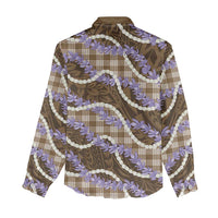 Brown Hawaii Palaka Honohono Pikake Women Casual Shirt Hawaiian Orchid Lei Polynesian Pattern - Polynesian Pride