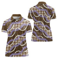 Brown Hawaii Palaka Honohono Pikake Women Polo Shirt Hawaiian Orchid Lei Polynesian Pattern - Polynesian Pride