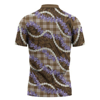 Brown Hawaii Palaka Honohono Pikake Zipper Polo Shirt Hawaiian Orchid Lei Polynesian Pattern - Polynesian Pride