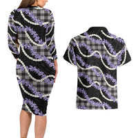 Black Hawaii Palaka Honohono Pikake Couples Matching Long Sleeve Bodycon Dress and Hawaiian Shirt Hawaiian Orchid Lei Polynesian Pattern LT14 - Polynesian Pride