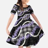 Black Hawaii Palaka Honohono Pikake Family Matching Puletasi and Hawaiian Shirt Hawaiian Orchid Lei Polynesian Pattern LT14 Daughter's Dress Black - Polynesian Pride