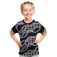 Black Hawaii Palaka Honohono Pikake Kid T Shirt Hawaiian Orchid Lei Polynesian Pattern - Polynesian Pride