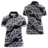 Black Hawaii Palaka Honohono Pikake Women Polo Shirt Hawaiian Orchid Lei Polynesian Pattern - Polynesian Pride