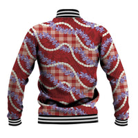 Red Hawaii Palaka Honohono Pikake Baseball Jacket Hawaiian Orchid Lei Polynesian Pattern - Polynesian Pride
