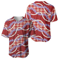 Red Hawaii Palaka Honohono Pikake Baseball Jersey Hawaiian Orchid Lei Polynesian Pattern - Polynesian Pride