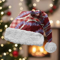 Red Hawaii Palaka Honohono Pikake Christmas Santa Hat Hawaiian Orchid Lei Polynesian Pattern - Polynesian Pride