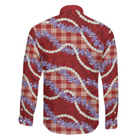 Red Hawaii Palaka Honohono Pikake Family Matching Long Sleeve Bodycon Dress and Hawaiian Shirt Hawaiian Orchid Lei Polynesian Pattern LT14 - Polynesian Pride