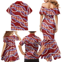 Red Hawaii Palaka Honohono Pikake Family Matching Mermaid Dress and Hawaiian Shirt Hawaiian Orchid Lei Polynesian Pattern LT14 - Polynesian Pride